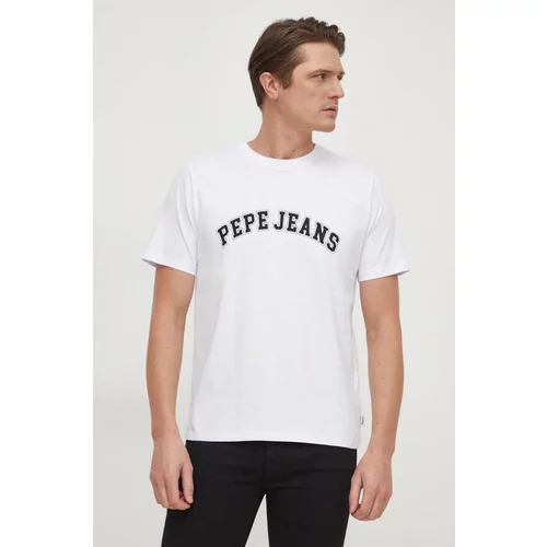 PepeJeans Bombažna kratka majica moški, bela barva
