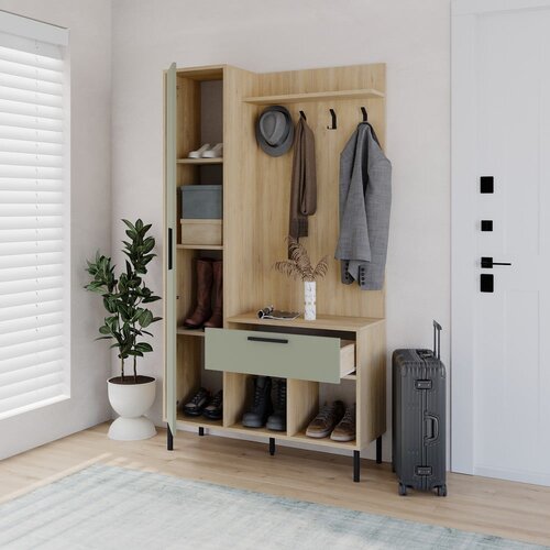 Marckeric zeleni/u prirodnoj boji set za hodnik u dekoru hrasta 108x195x35 cm heidy Slike
