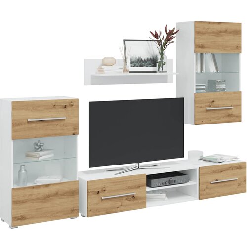 vidaXL 5 kosov TV enote z LED osvetlitvijo Artisan Oak Engineered Wood Cene