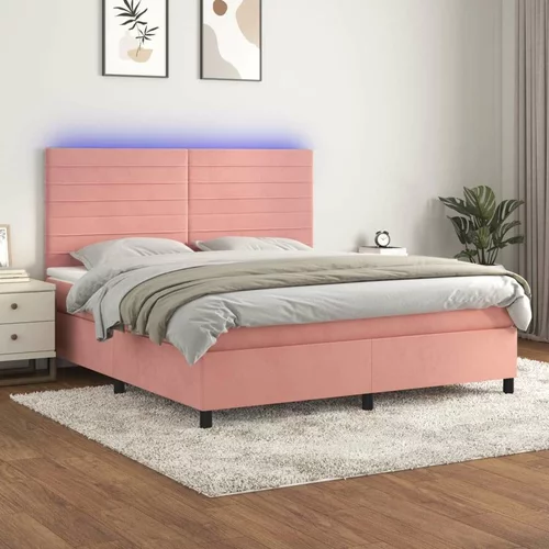  Box spring postelja z vzmetnico LED roza 160x200 cm žamet, (20899789)