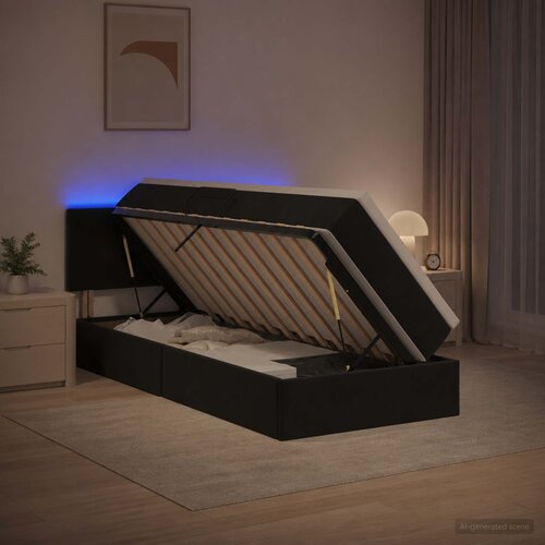  LED krevet za pohranu s madracem Crna 90 x 190 cm Baršun Cene