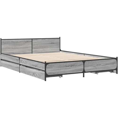 vidaXL Okvir za krevet s ladicama boja sivog hrasta 135x190 cm Cene