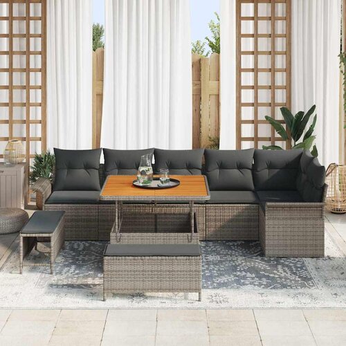  Sjedeća garnitura za vrt 9 kom. Siva poliratan 297,5 x 132,5 x 85 cm Slike