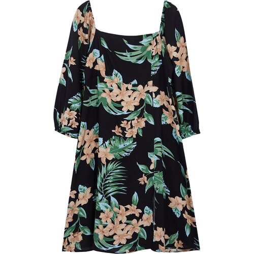 Trendyol Black Floral Long Sleeve Woven Plus Size Midi Dress Cene