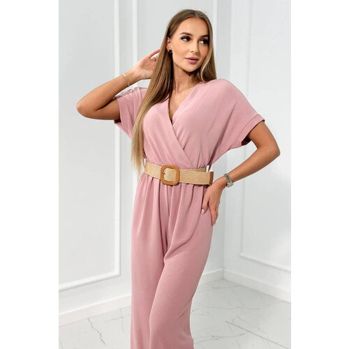 Kesi Jumpsuit with decorative belt at the waist powder pink Slike