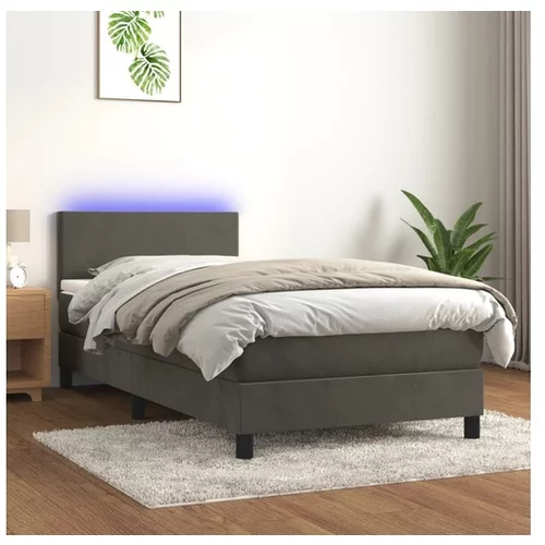  Box spring postelja z vzmetnico LED temno siva 100x200 cm žamet