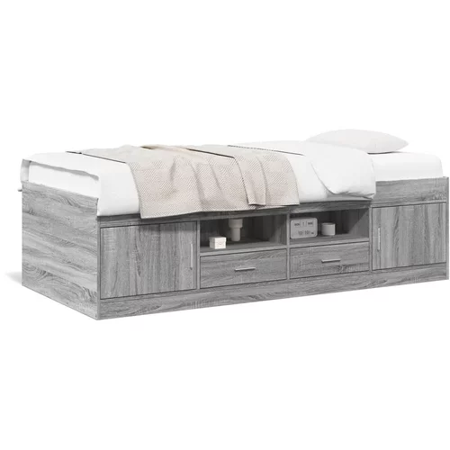 vidaXL Dnevna postelja s predali siva sonoma 90x200 cm inženirski les