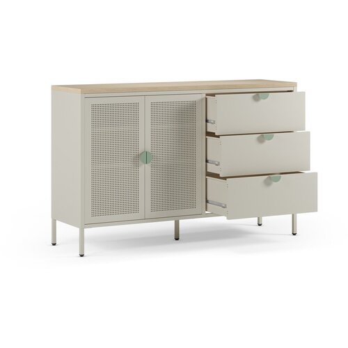Marckeric Kremno bela/v naravni barvi kovinska komoda 140x90x40 cm Sayla &amp;ndash; Slike