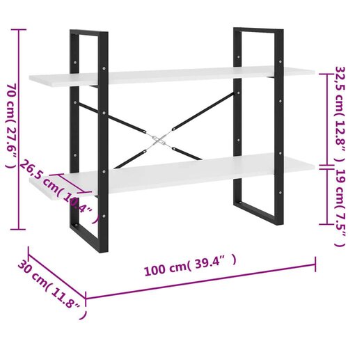 VidaXL ormarić za knjige s 2 razine crni 100 x 30 x 70 cm od borovine Slike