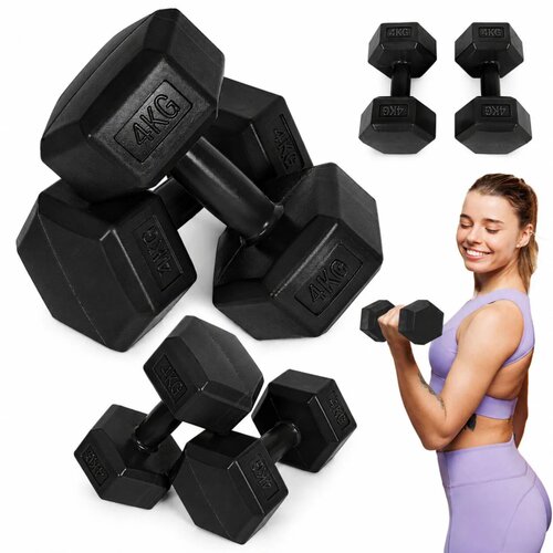 MOVEPRO set heksagonalnih bučica 2 &times; 4 kg &ndash; utezi za vježbanje i fitness, crni Cijene
