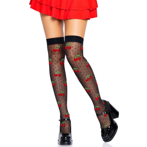 Leg Avenue Polka Dot Cherry Thigh Highs 6638 Black Slike