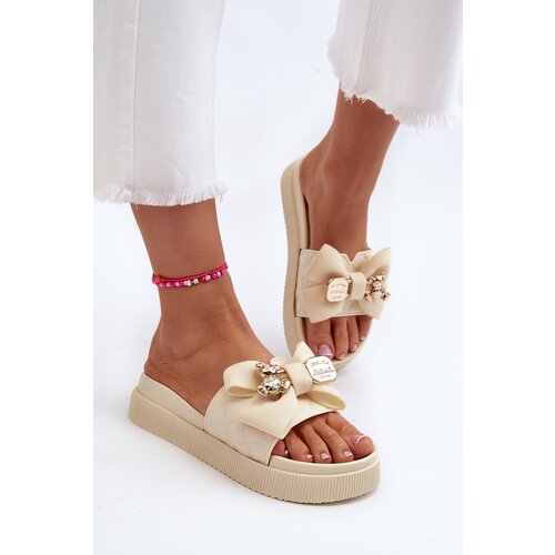 Boto Women's Beige Slippers with Bow and Bear Katterina Cene