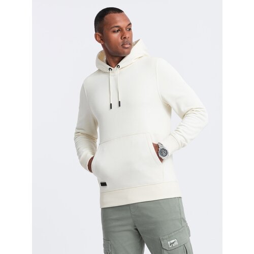 Ombre Men's BASIC cotton kangaroo hooded sweatshirt - cream Slike