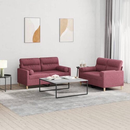  2-dijelni set sofa s jastucima crvena boja vina od tkanine Cijene
