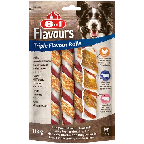 8in1 3 + 1 gratis! Triple Flavour priboljški za pse - Rolls žvečilne palčke 4 x 3 kosi
