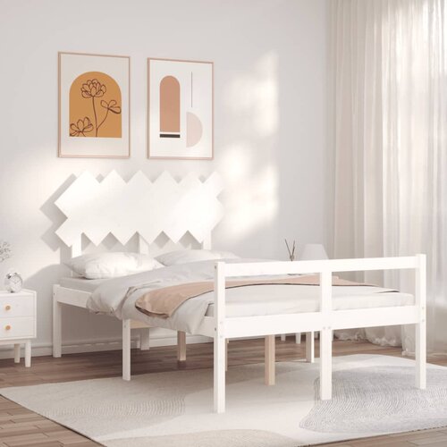 vidaXL Okvir kreveta s uzglavljem bijeli 4FT6 bračni od masivnog drva Cene