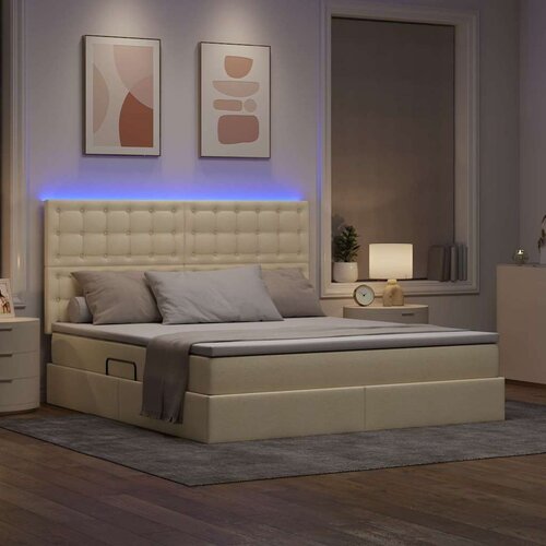  Krevet S LED lampica s uzglavljem Krema 160 x 200 cm tkanina Slike