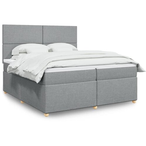 VidaXL Box spring postelja z vzmetnico svetlo siva 200x200 cm blago Slike