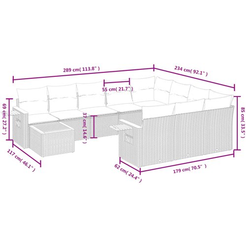  11-dijelni set vrtnih sofa od poliratana s jastucima crni Crna 85 x 62 x 69 cm Slike