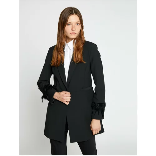 Koton Blazer Jacket with Feather Detailed Sleeves and One Button
