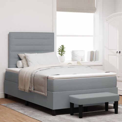 VidaXL Box Spring Krevet s Madracem &amp;amp; Klupe Svjetlosiva 120x200 cm Tkanina Slike