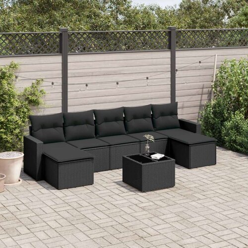  8-dijelni set vrtnih sofa od poliratana s jastucima crni Slike