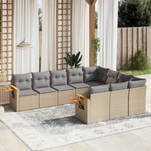VidaXL 10-dijelni set vrtnih sofa s jastucima bež od poliratana Slike