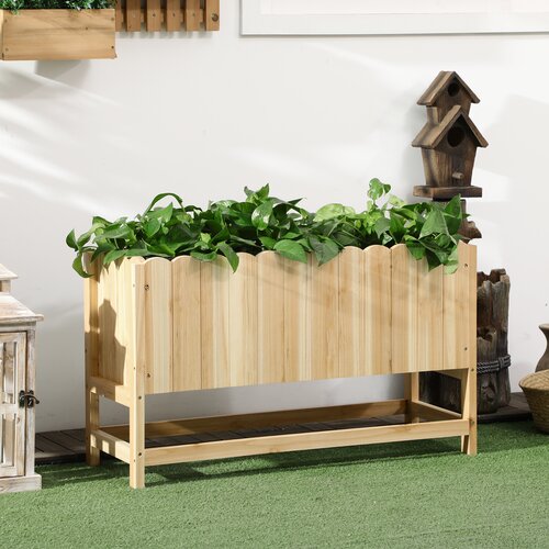 Outsunny zunanji vertikalni in prostorsko varčen sadilnik iz smrekovega lesa z odtočno odprtino in oblogo, 86x30x50 cm, barva lesa, (20753904) Cene