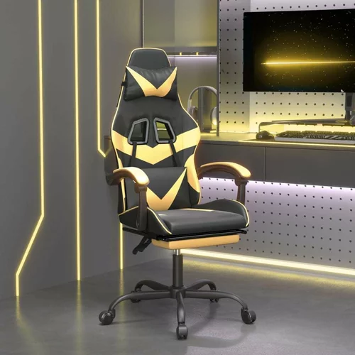  Gaming stol z oporo za noge črno in zlato umetno usnje, (20699108)