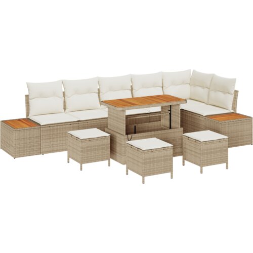 vidaXL 10-dijelni vrtni kauč set s jastučićima bež poli ratan akacija Cene