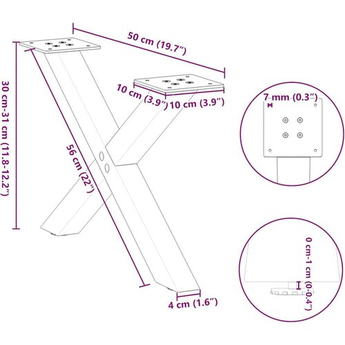  Noge za klub stolić u obliku slova X 2 kom bijele 50 x (30-31) cm čelik - Bijela 50 x (30-31) cm (40 mm) 2 1 Slike