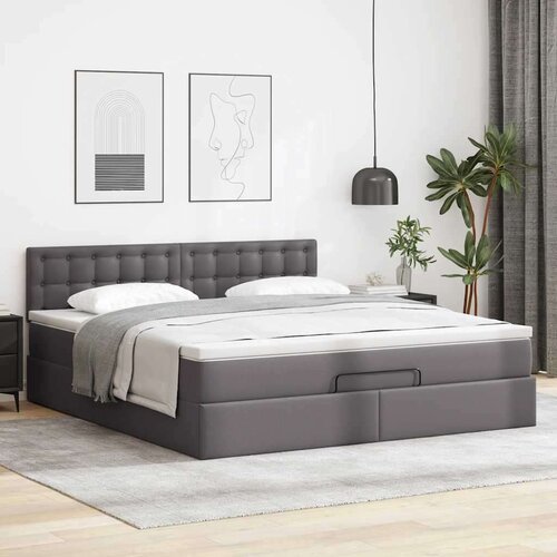 VidaXL otomanski okvir kreveta s madracem sivi 180x200cm umjetna koža Slike