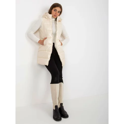 Fashionhunters Cream lacquered down vest with pockets