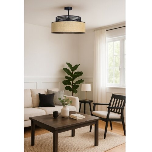  plafonski luster boho 1xE27/60W/230V, prečnik 40 cm, crna/ratan Slike