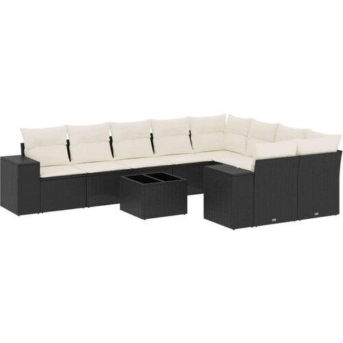 VidaXL 10-dijelni set vrtnih sofa s jastucima crni od poliratana Slike