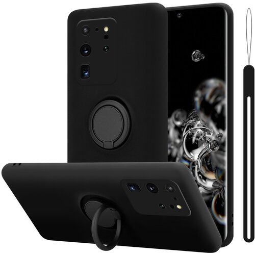 Cadorabo Ohi&amp;scaron;je, združljiv s Samsungom v tekoči črni barvi - za&amp;scaron;čitni pokrov iz fleksibilnega silikona TPU z obročem, (20590676) Slike