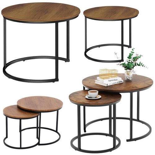  Set 2-u-1 okruglih stolića za kavu Vintage prirodno drvo 70x50cm 45x44cm Cijene