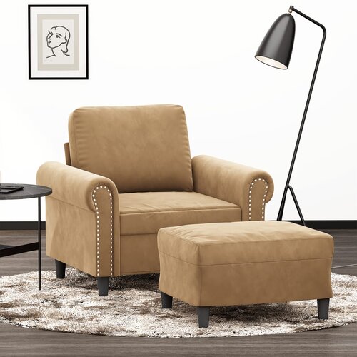  The Living Store Fotelj s stolčkom za noge rjav 60 cm žamet - Kavč S Stolčkom Za Noge, (21485182) Cene