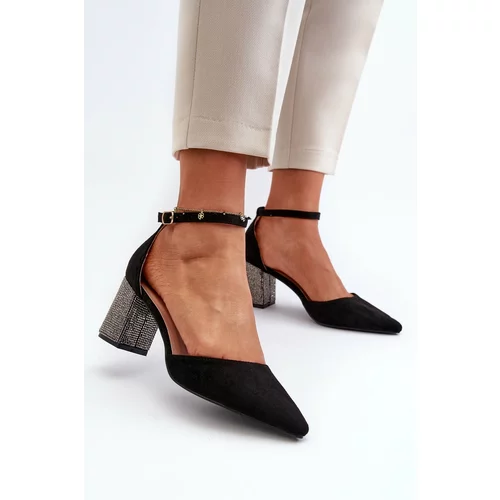Kesi Eco suede pumps with an embellished heel, black Anlitela