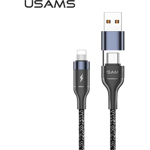 Usams podatkovni kabel SJ404 Lightning na USB A ali Type C 2A dožina 1,2 m Quick Charge - črn