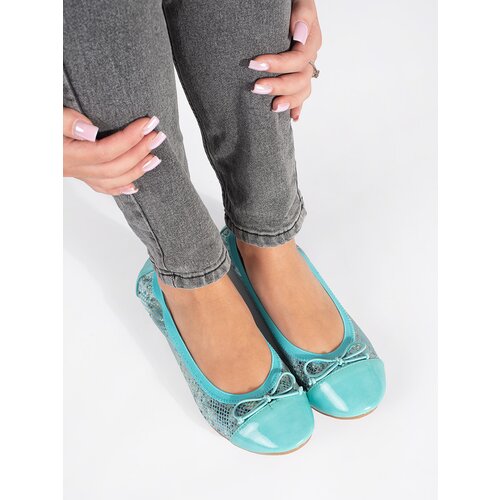 Shelvt Blue ballerinas with a snakeskin pattern and a bow Slike
