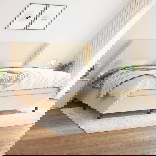 The Living Store Box spring postelja z vzmetnico krem 160x200 cm blago - Box Spring Postelja, (21514708) Slike