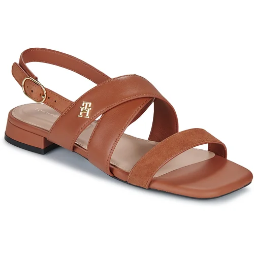 Tommy Hilfiger Sandali & Odprti čevlji LEATHER SUEDE FLAT SANDAL Kostanjeva