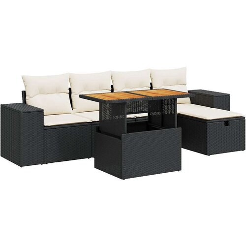 VidaXL 6-dijelni set vrtnih sofa s jastucima crni od poliratana bagrem Slike