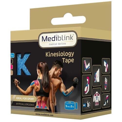 Mediblink Kineziolo&amp;scaron;ki trak Medblink 5 cm x 5 m moder M131 Slike