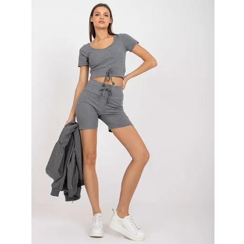 Fashion Hunters Basic dark gray melange three-piece set for summer