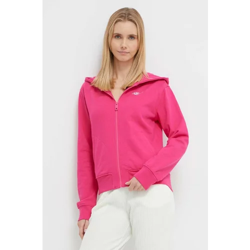 Guess Bombažen pulover ženska, roza barva, s kapuco