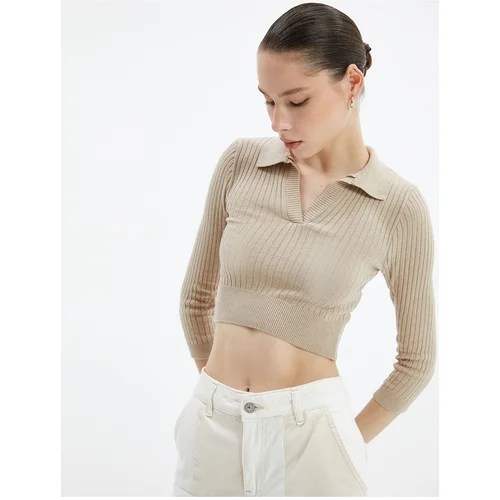  Crop Knitwear Sweater Polo Neck Slim Fit Ribbed