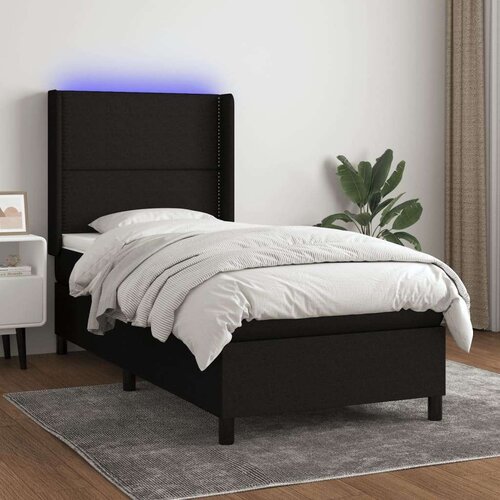  Krevet box spring s madracem LED crni 90x200 cm od tkanine Cijene