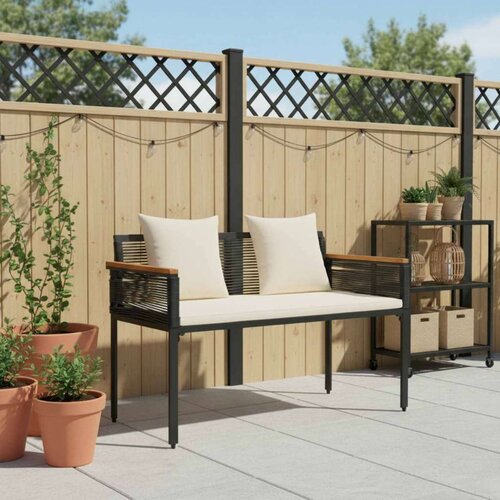  Vanjska klupa Crna i krem-bijela 117 x 54 x 74.5 cm poliratan Slike